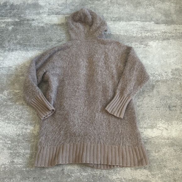 Express Longline Cardigan Sweater Womens Large Tan Eyelash Knit Hooded - Picture 8 of 10